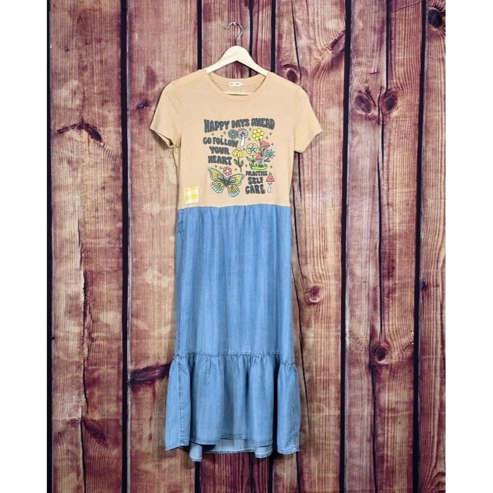 Upcycled Happy Days Ahead Follow Your Heart Maxi Tee Dress XS S